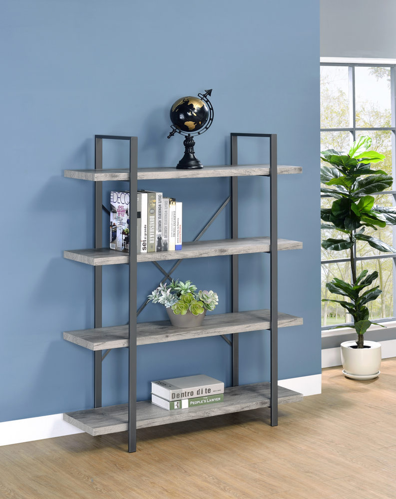 4-Shelf Bookcase Grey Driftwood And Gunmetal