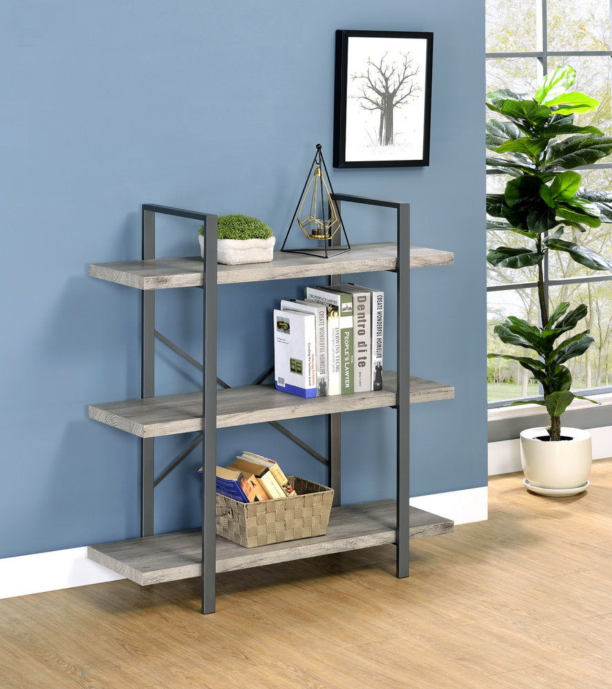 3-Shelf Bookcase Grey Driftwood And Gunmetal SKU: 805815