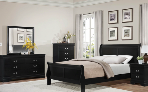 Louis Philip Queen Sleigh Panel Bed Black