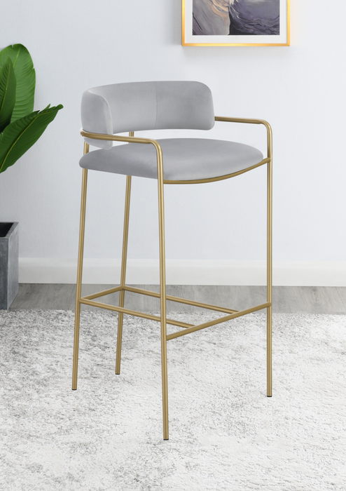 Upholstered Low Back Bar Stool Grey And Gold