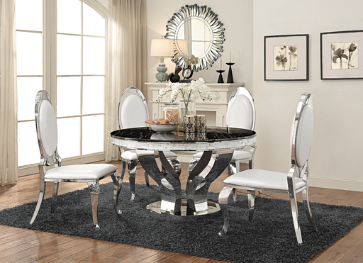 Anchorage Round Dining Table W/ Chrome And Black Antoine  Side Chairs (4)