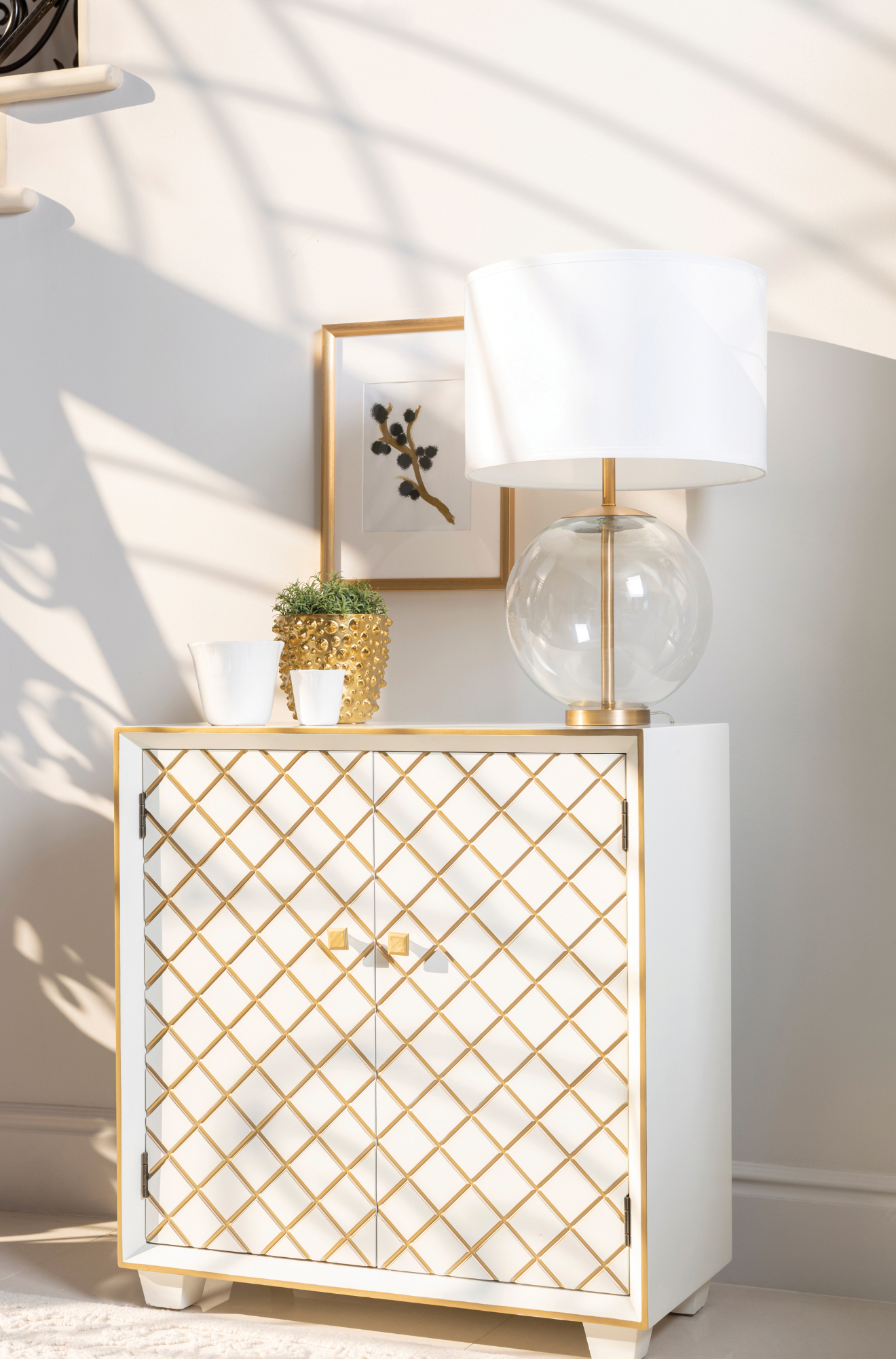 2-Door Accent Cabinet White And Gold