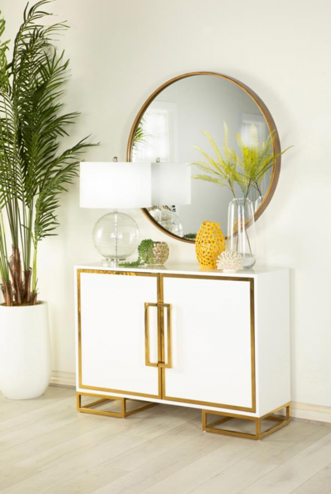 2-door Accent Cabinet with Adjustable Shelves White and Gold