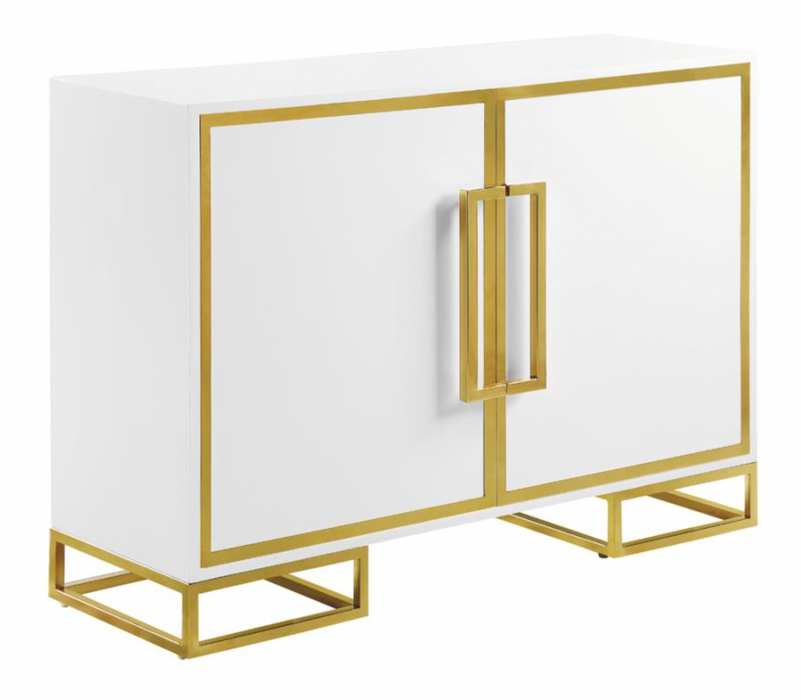 2-door Accent Cabinet with Adjustable Shelves White and Gold