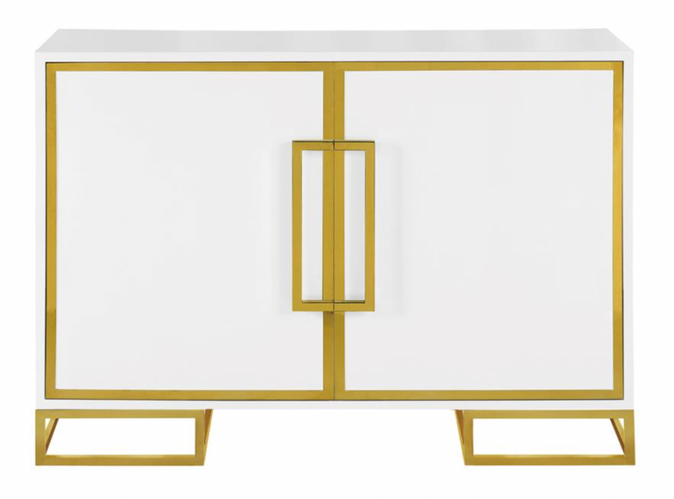 2-door Accent Cabinet with Adjustable Shelves White and Gold