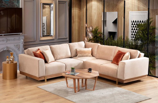 Emily Beige Velvet 2 Pc Sectional