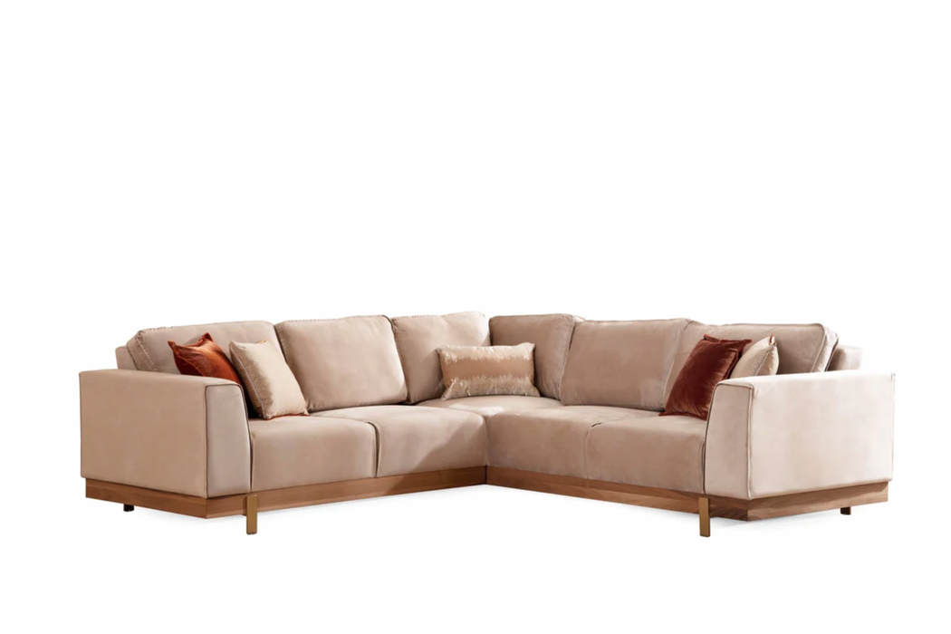 Emily Beige Velvet 2 Pc Sectional