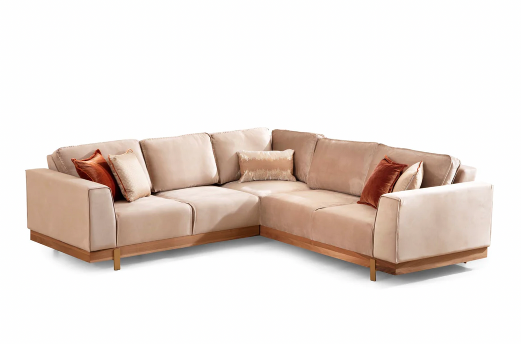 Emily Beige Velvet 2 Pc Sectional