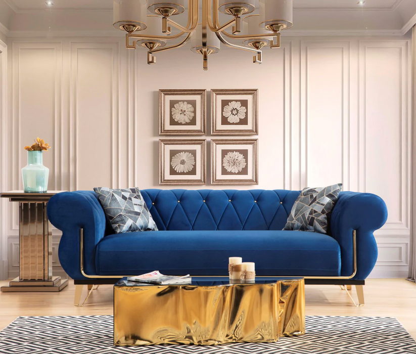 Rosy Navy Velvet Sofa & Loveseat