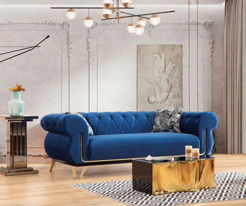 Rosy Navy Velvet Sofa & Loveseat