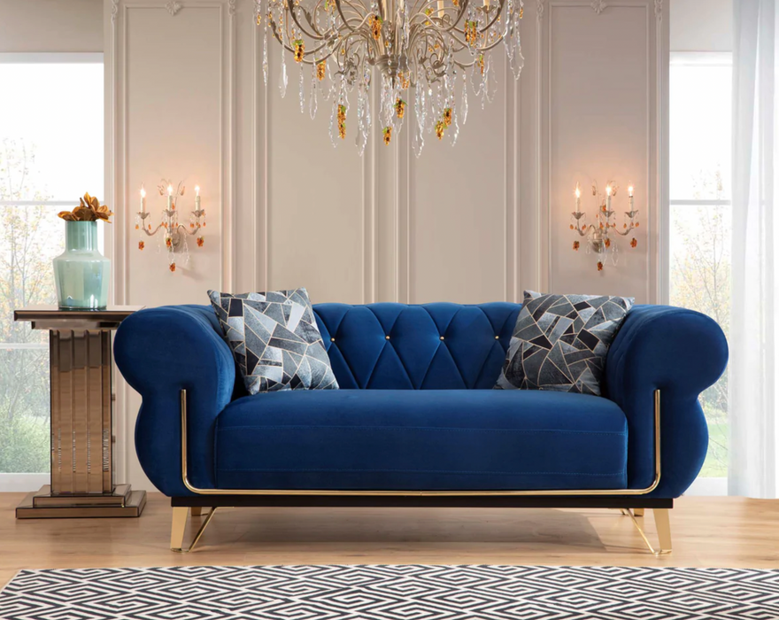 Rosy Navy Velvet Sofa & Loveseat