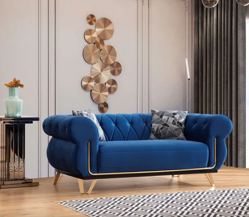 Rosy Navy Velvet Sofa & Loveseat