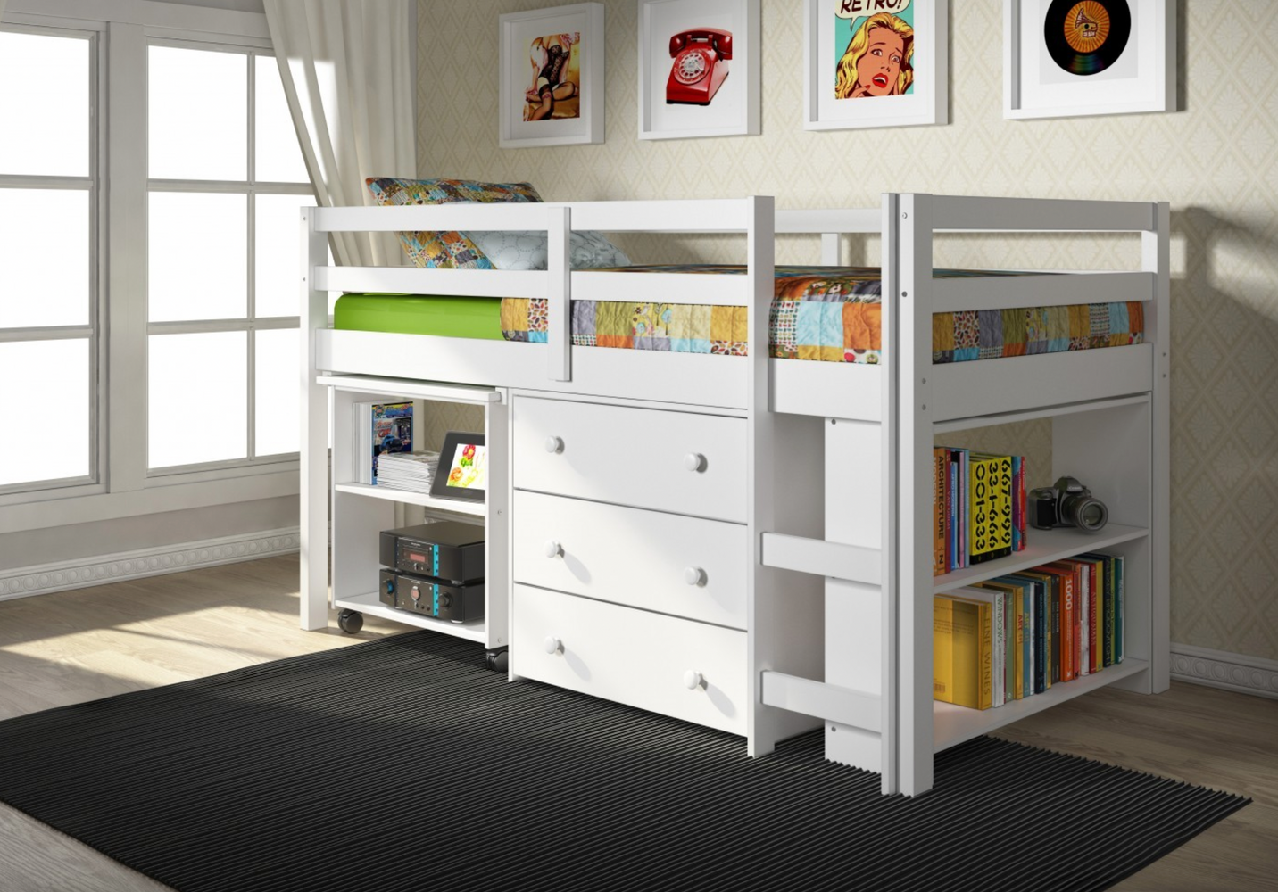 Twin Low Loft Bed White