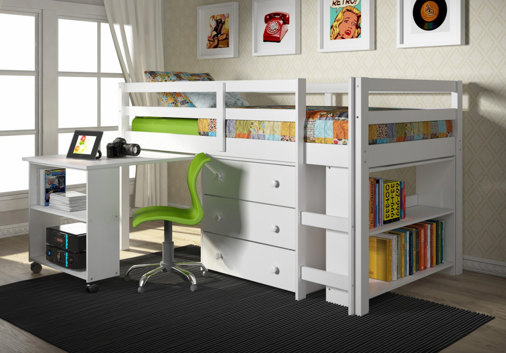 Twin Low Loft Bed White