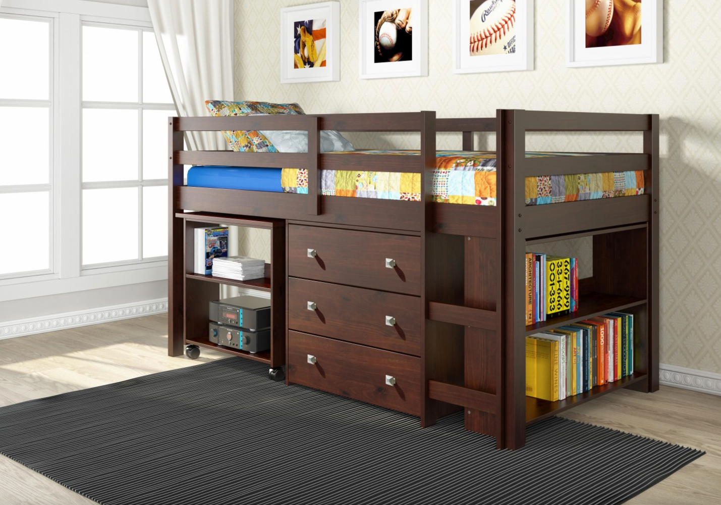 Twin Low Loft Bed Brown