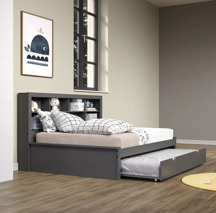 Full Bookcase Trundle Dark Grey Daybed