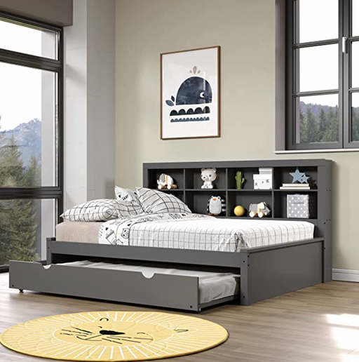 Full Bookcase Trundle Dark Grey Daybed