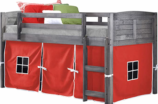 KIDS Louver Low Loft Bed with Camo Tent, Twin, Antique Grey