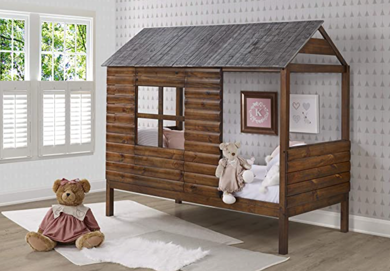 Twin Log Cabin LOW LOFT, Rustic Walnut