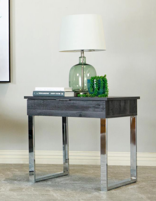 Square 1-drawer End Table Dark Charcoal and Chrome