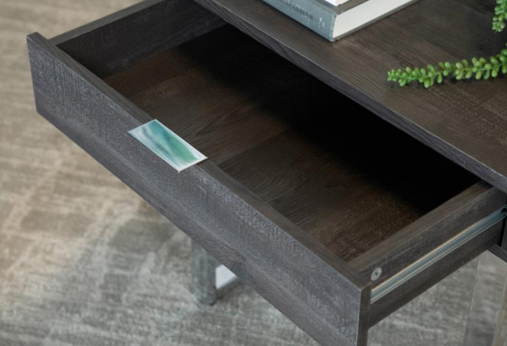 Square 1-drawer End Table Dark Charcoal and Chrome