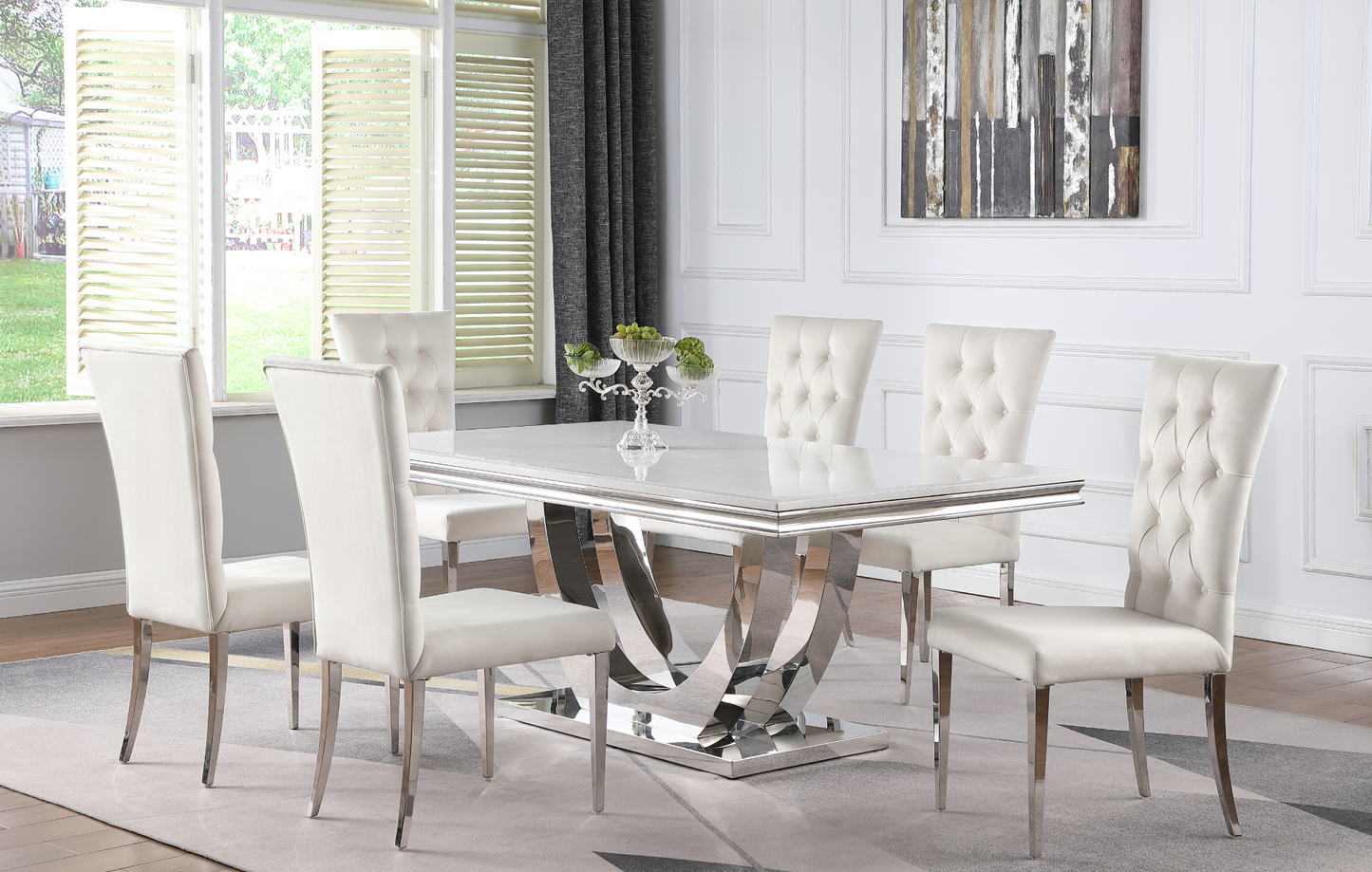 Kerwin Rectangle Faux Marble Top Dining Table White And Chrome