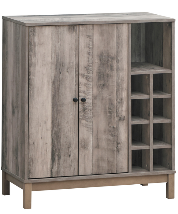 2-Door Wine Cabinet With Stemware Rack Weathered Acacia