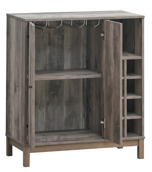 2-Door Wine Cabinet With Stemware Rack Weathered Acacia