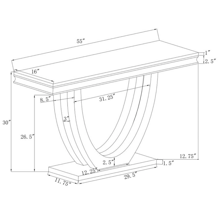 Adabella U-base Rectangle Sofa Table White and Chrome