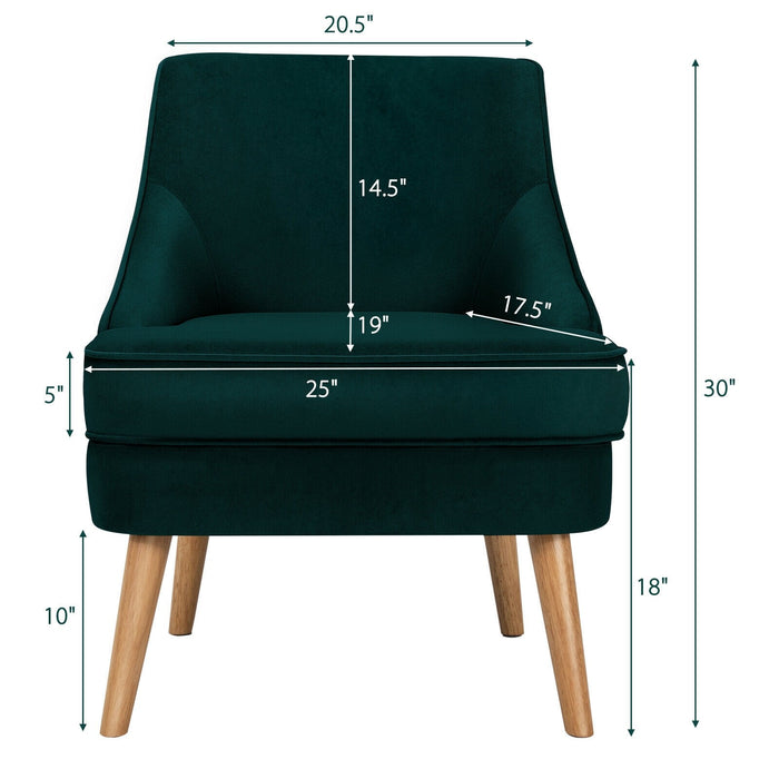 Velvet Upholstered Accent Chair with Rubber Wood Legs