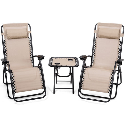 3 Pieces Folding Portable  Reclining Lounge Chairs Table Set