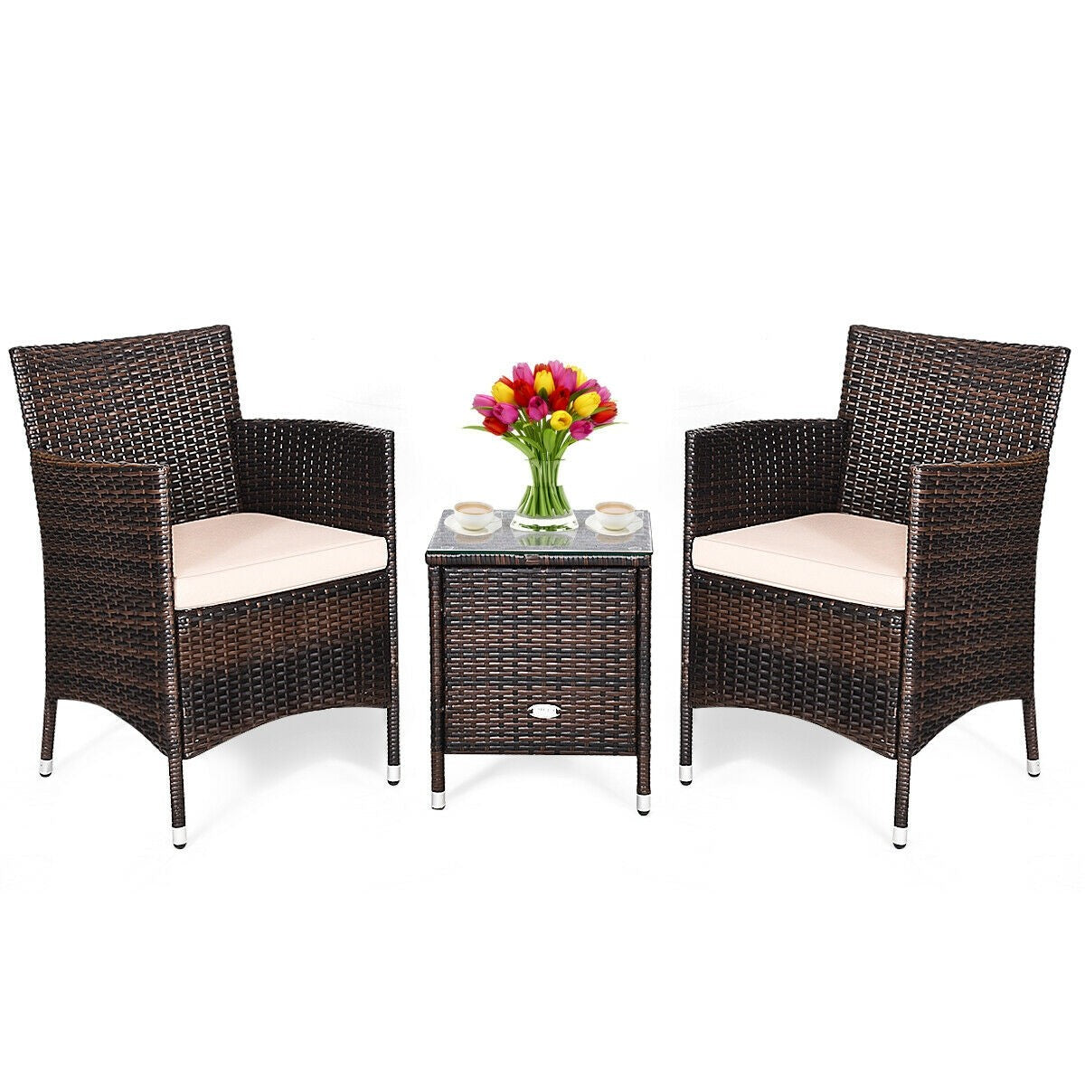 3 Pieces Patio Wicker Rattan Furniture Conversation Set with Coffee Table(clearance)
