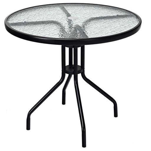 32''Outdoor Patio Round Table Tempered Glass Top W/Umbrella Hole Steel Frame NEW